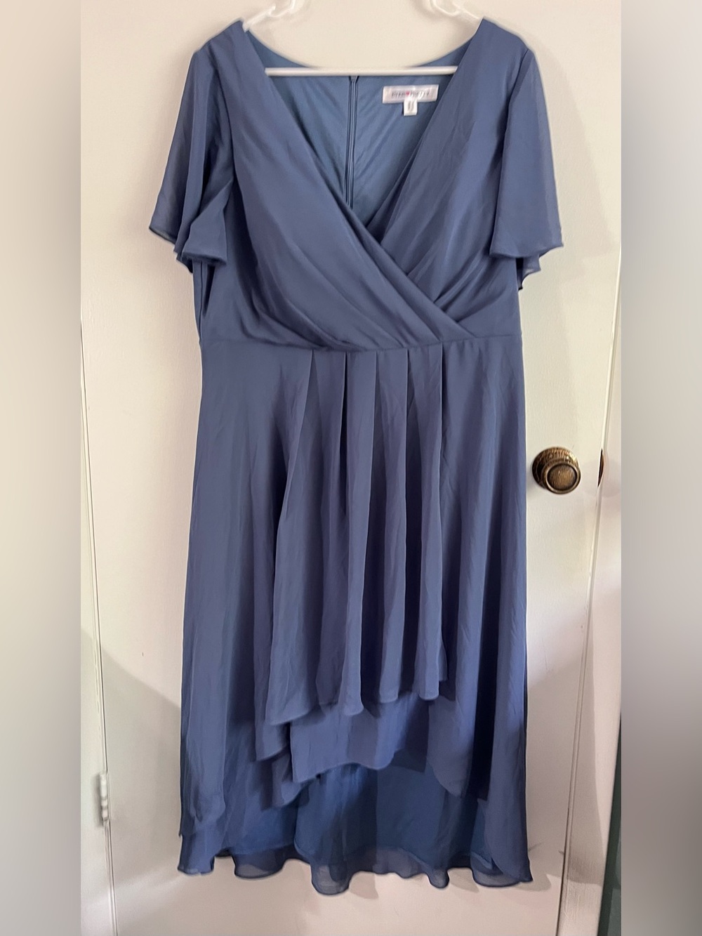 Bridesmaid Dusty Blue High-Low Zipper Wrap Dress 1XL